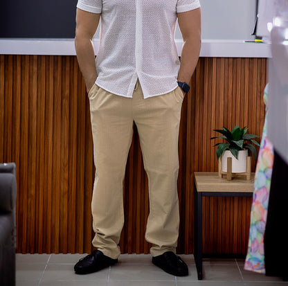 Beige Linen Joggers